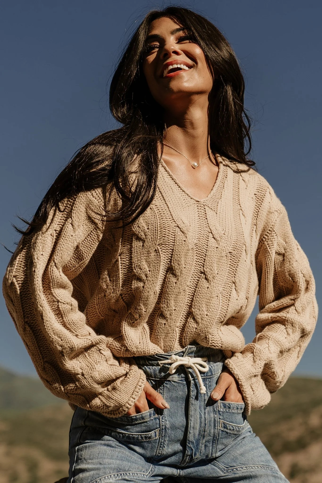 Jordan Cable Knit Sweater | Taupe | Baltic Born