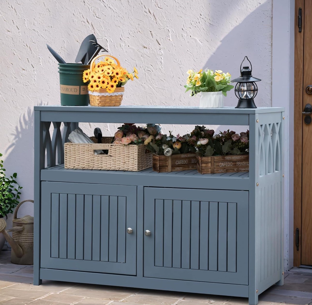 Greesum 2-Tier Outdoor Storage Cabinet in Acacia Wood, with 2 Magnetic Doors, for Garden, Picnic, Buffet, TV Stand, or Bar Table, Grey

#LTKSeasonal #LTKHome #LTKStyleTip