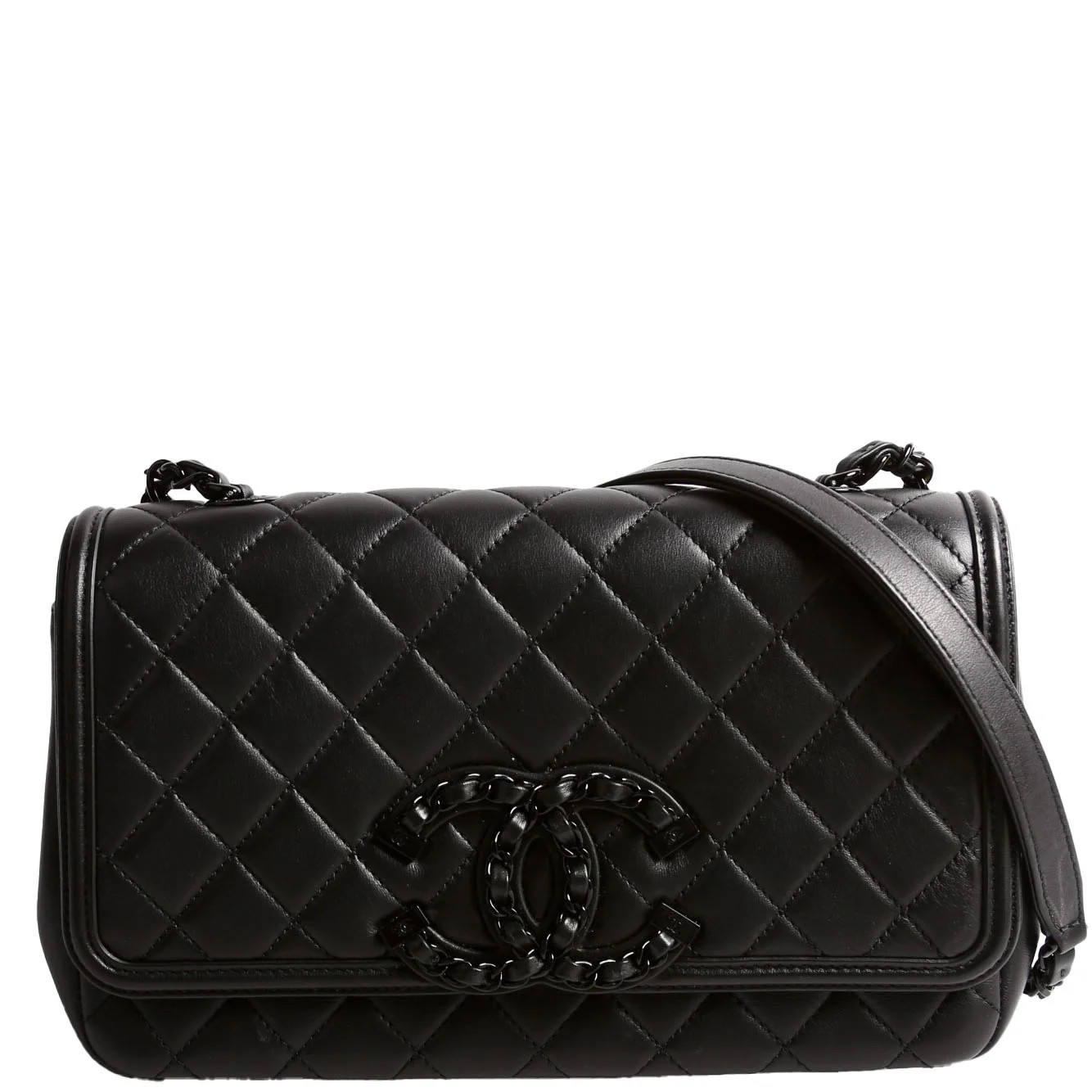 CC Filigree Flap Bag Medium Lambskin 30M Black | Keeks Designer Handbags