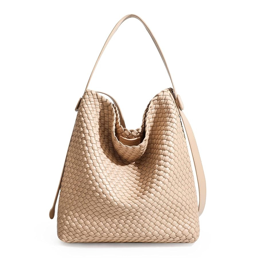 Large Woven Tote Bag Vegan Leather Shoulder Bag for Women Fashion Travel Shopper Bag Top Handle H... | Amazon (US)