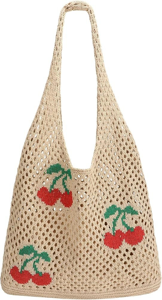 SUOSDEY Crochet Mesh Beach Tote Bag, Knit Summer Vacation Aesthetic Boho Tote Bag for Women | Amazon (US)