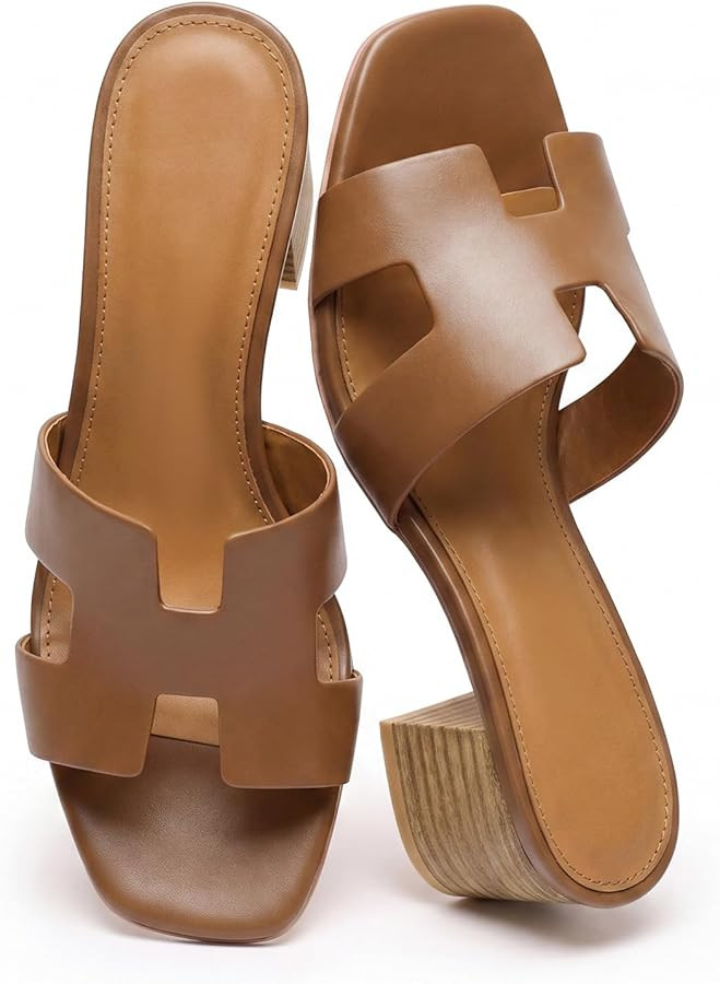 Heeled Sandals for Women Low Block Chunky Heels Cutout Strap Square Open Toe Mule Sandals Casual ... | Amazon (US)