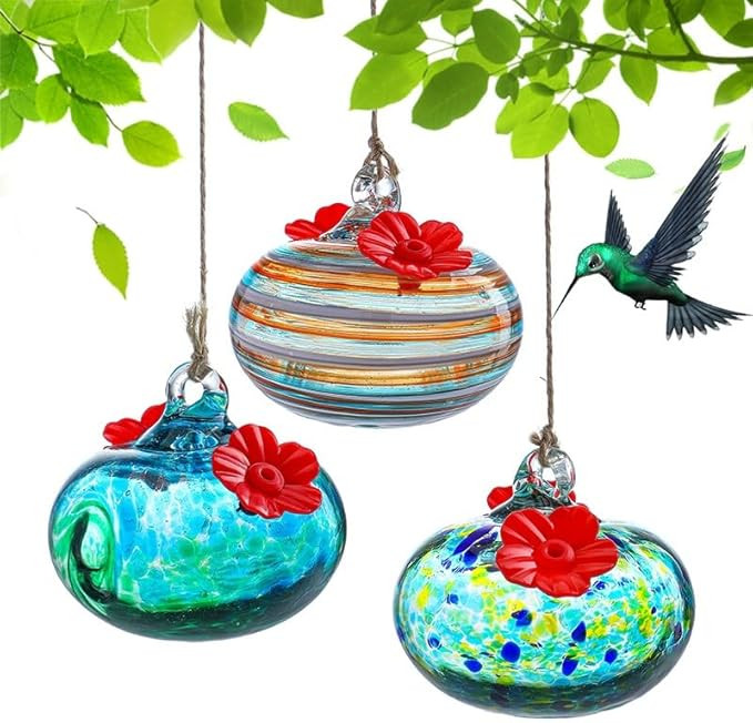 3PCS Small Glass Hummingbird Feeders for Outdoors 3inch Hand Blown Glass Humming Bird Feeder for ... | Amazon (US)