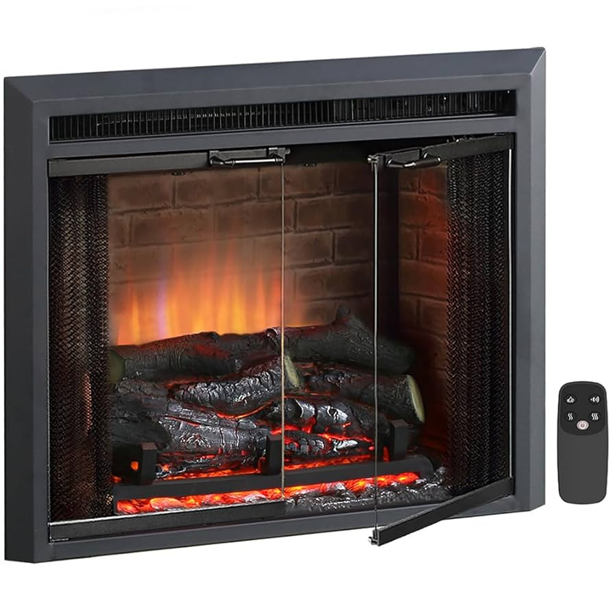 PuraFlame Klaus Electric Fireplace Insert with Fire Crackling Sound Glass Door and Mesh Screen, 7... | Amazon (US)