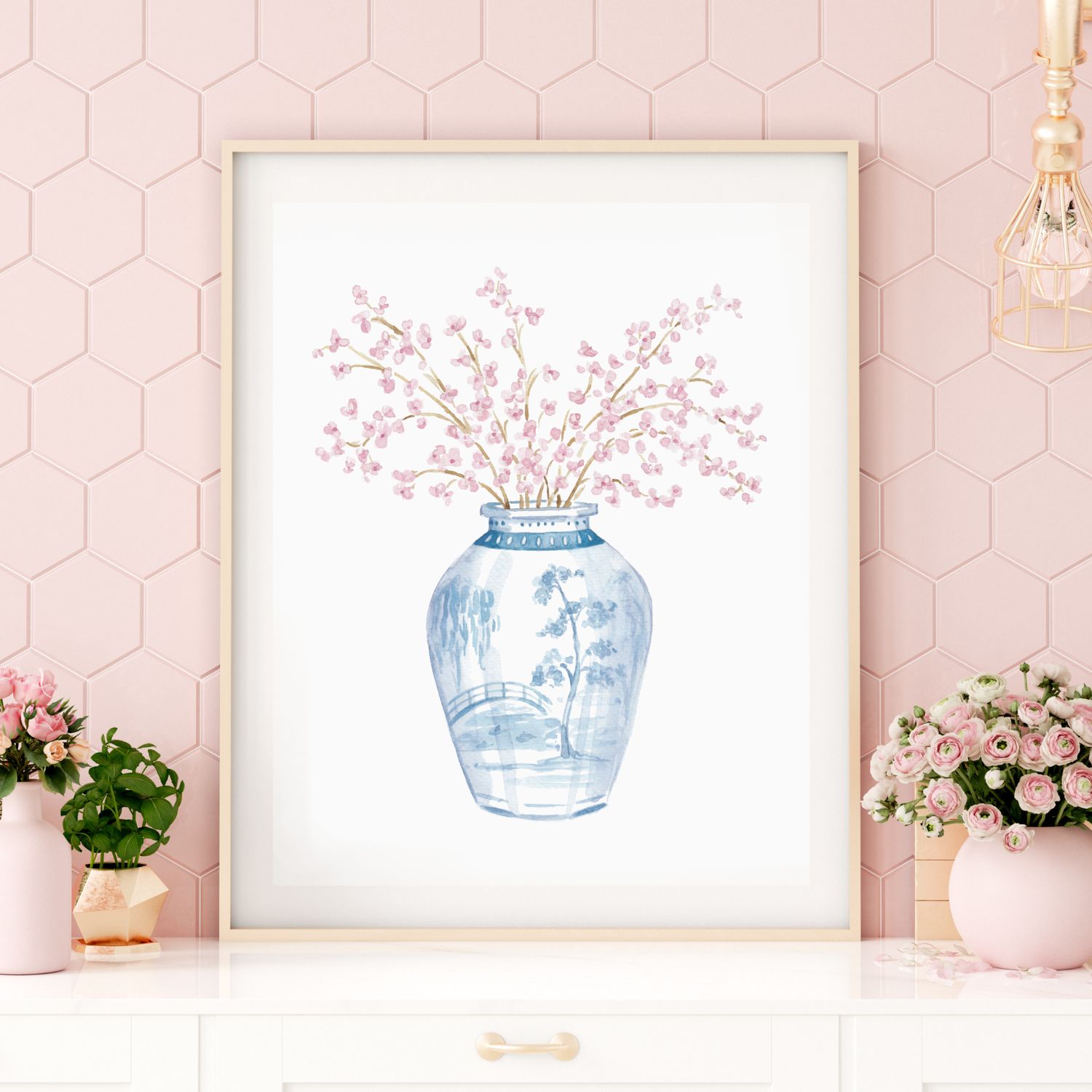 Ginger Jar with Cherry Blossoms Watercolor Art Print — Simply Jessica Marie | Simply Jessica Marie