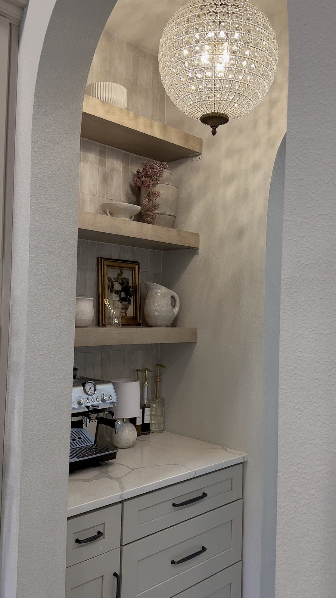 Coffee bar essentials and diy! 
Pretty proud of my husband, and I for this one! The installation of the zellige was tedious, but definitely worth it. It’s been fun styling these beautiful floating shelves. 

Coffee bar essentials, Amazon home, Creative co-op, De’Longhi machine, target lamp, mini lamp, target vase, glazed pitcher, Pottery Barn vase

#LTKFind #LTKhome #LTKunder50