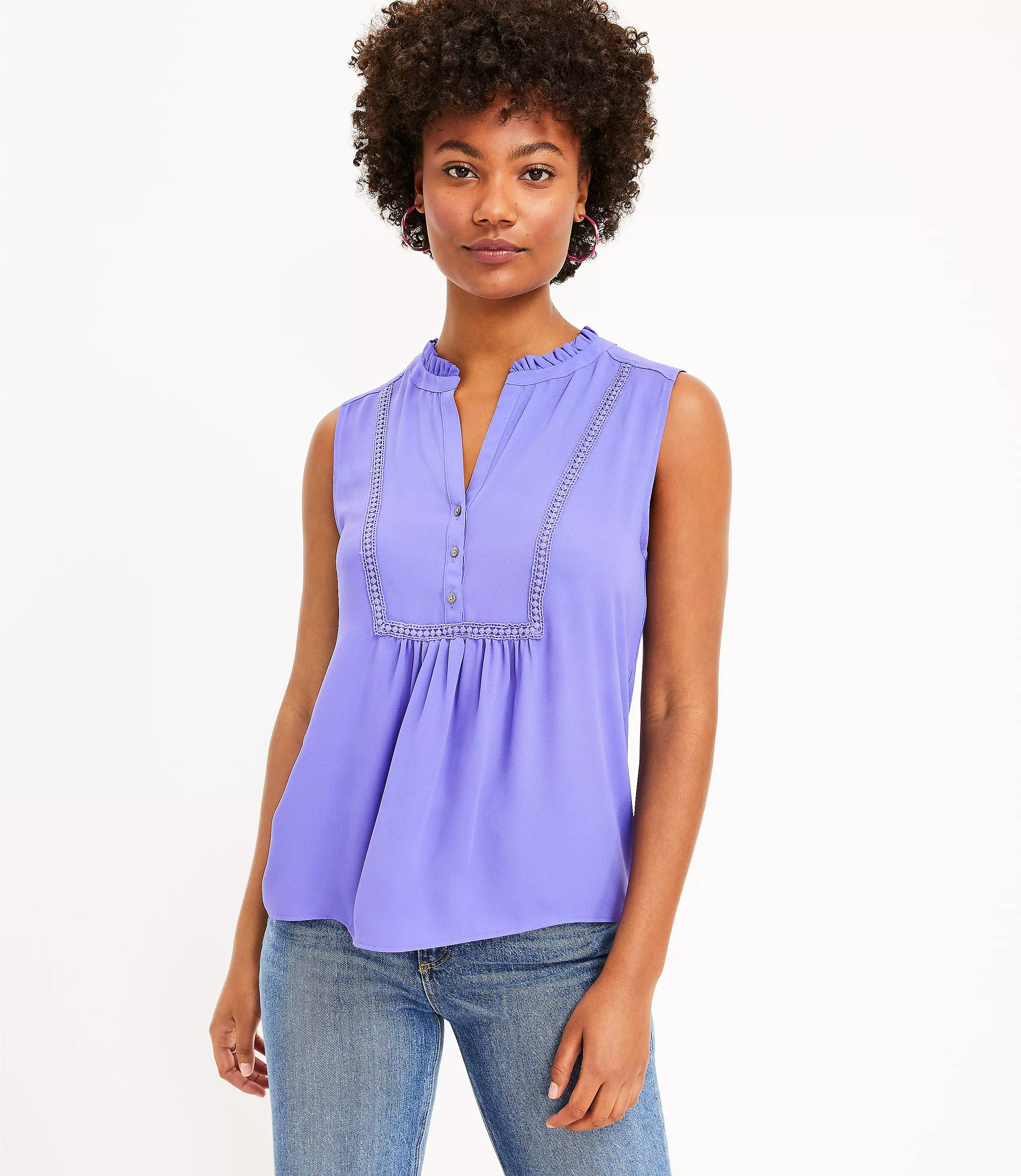 Lace Trim Mixed Media Shell | LOFT