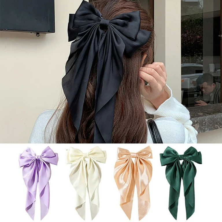 SPRING PARK Hair Barrette Satin Solid Barrette Large Big Soft Hair Bow Clip Bow Hair Clips Women ... | Walmart (US)