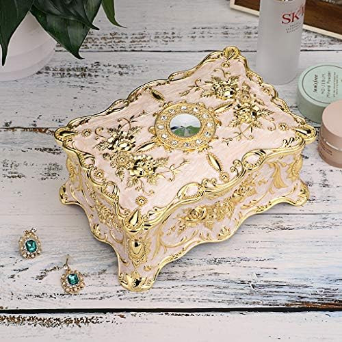 Hipiwe Vintage Metal Jewelry Box - Two Layer Rectangular Trinket Organizer Storage Box Ornate Treasu | Amazon (US)