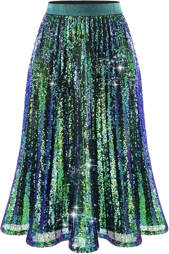 Bridesmay Sequin Skirt Elastic High Waisted A-Line Sparkle Pleated Skirts for Cocktail Party 2025 | Amazon (US)