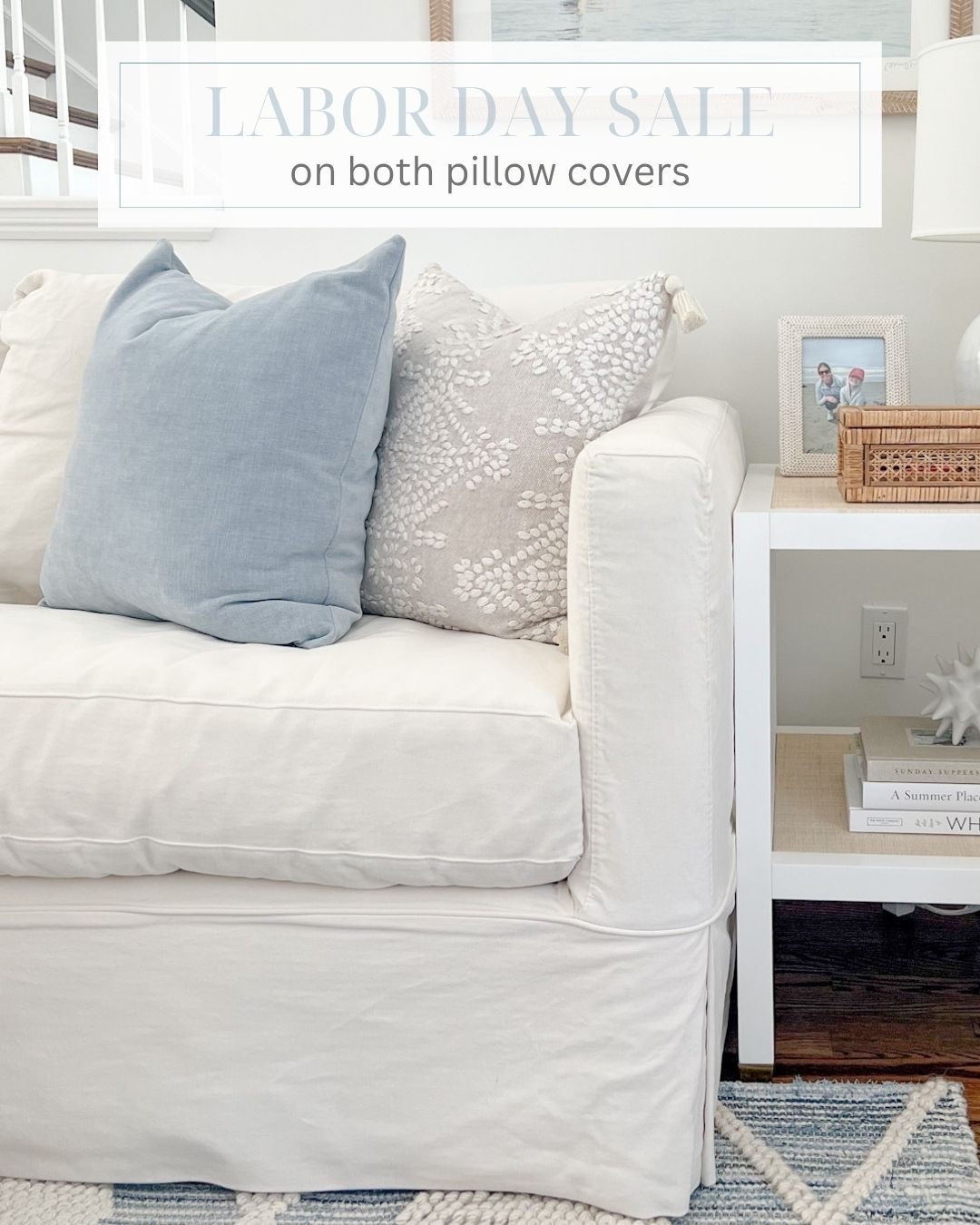 This is one of my favorite pillow cover combos in my home for the cooler months. This blue velvet pillow is so soft & cozy (yet still has that light coastal feel) and this sand colored pillow cover has such great texture! Both pillow covers (and my living room rug) are on sale for Labor Day!
- 
coastal home decor, beach house decor, coastal living, coastal style home, coastal decor, coastal living room decor, living room ideas, white living room, neutral living room, blue & white living room, living room ideas, blue lamps, cane boxes, decorative boxes, amazon cane box, side table decor, end table decor, living room decor, coastal art, beach art, living room art, boat artwork, amazon home accessories, coastal coffee table books, amazon coffee table books, white coffee table books, neutral coffee table books, framed artwork, pillow styling, serena & lily pillow covers, blue velvet pillow cover, fall pillow covers, winter pillow covers, white couch, white sofa, slipcover sofa, ryder rug, blue and white rugs, coastal rugs, rugs on sale, living room rugs, hillview pillow cover, neutral pillow covers, blue pillow covers, labor day sales

#LTKHome #LTKSaleAlert