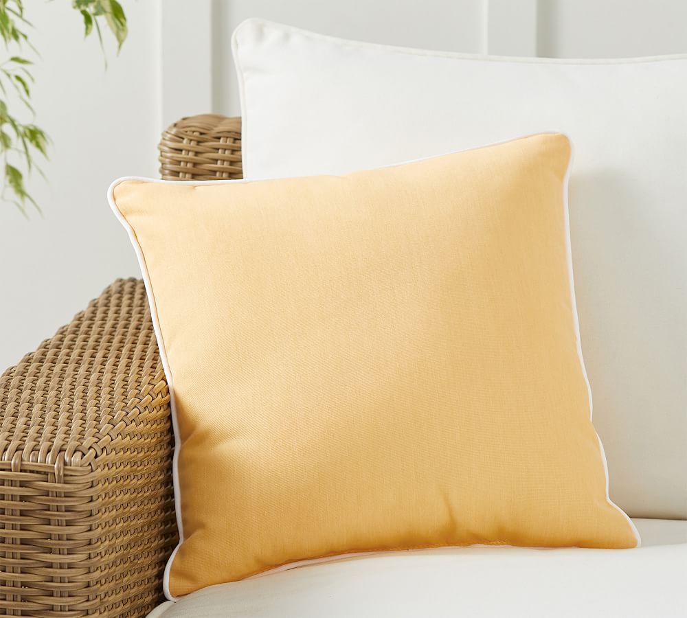 Sunbrella® Contrast Piped Solid Outdoor Pillow | Pottery Barn (US)