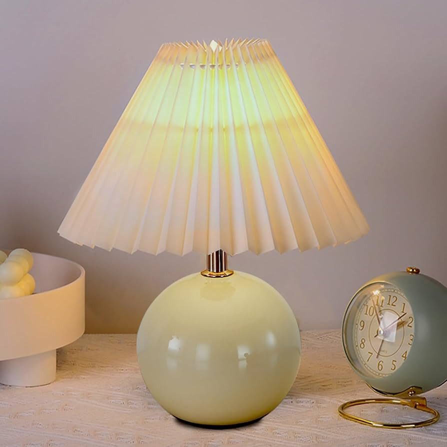 Bedside Table Lamp for Bedroom, Cute Small Pleated Lamps for Nightstand, Modern Circular Ceramic ... | Amazon (US)