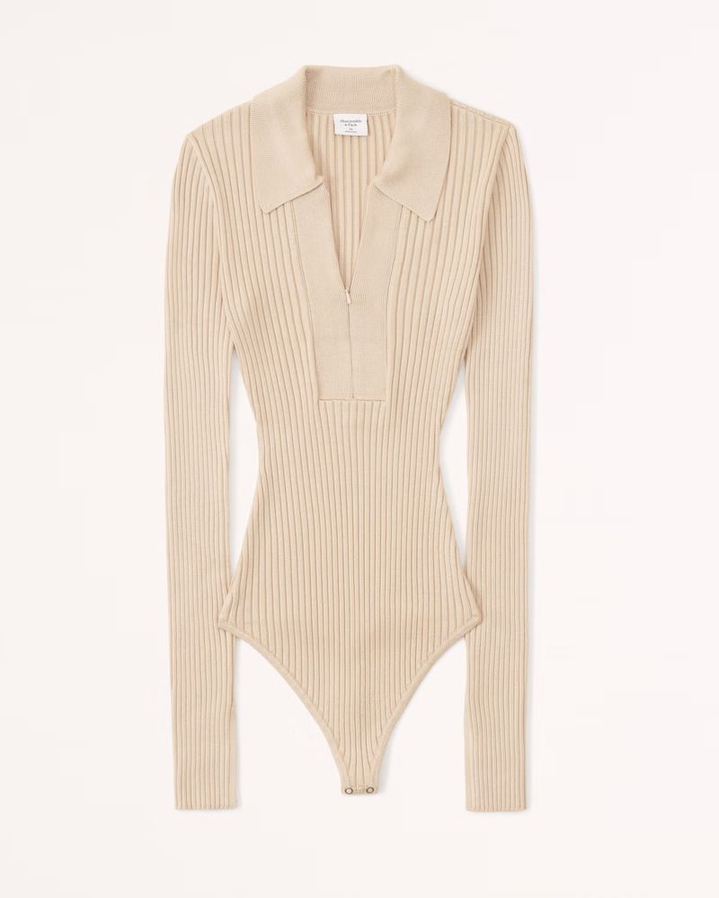 Women's Polo Half-Zip Ribbed Bodysuit | Women's Tops | Abercrombie.com | Abercrombie & Fitch (US)