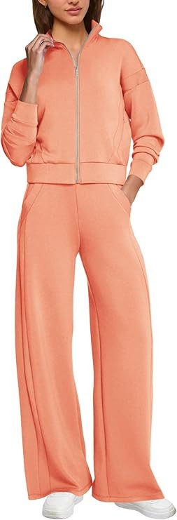 SENSERISE Sweatsuits Women 2 Piece Outfit Zip Up Cropped Sweatshirt Wide Leg Sweatpants 2025 Fall... | Amazon (US)