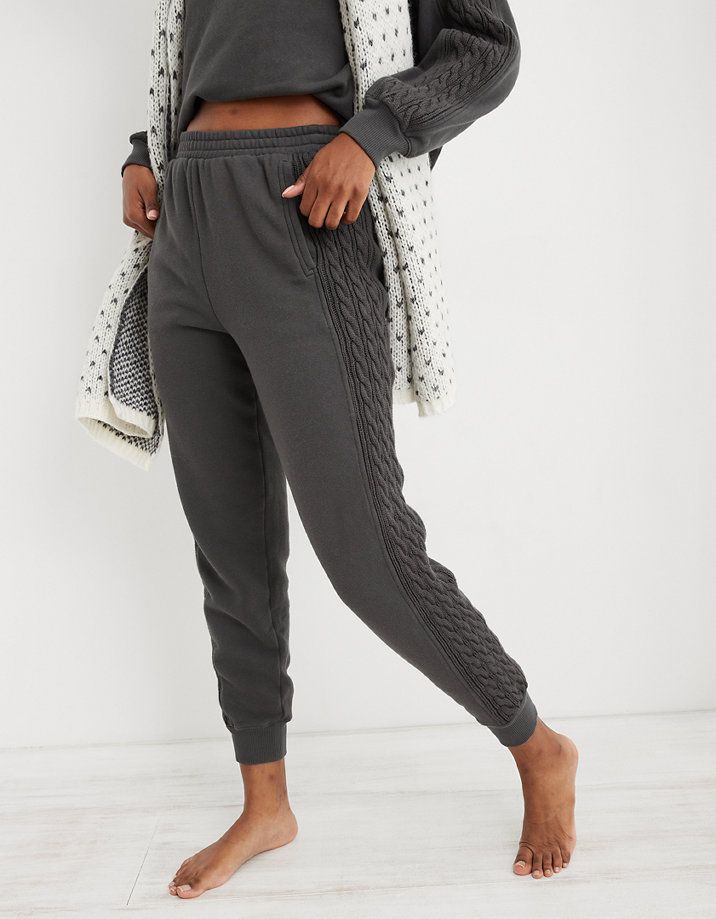 Aerie Everyday Cozy Cable Deets High Waisted Jogger | American Eagle Outfitters (US & CA)