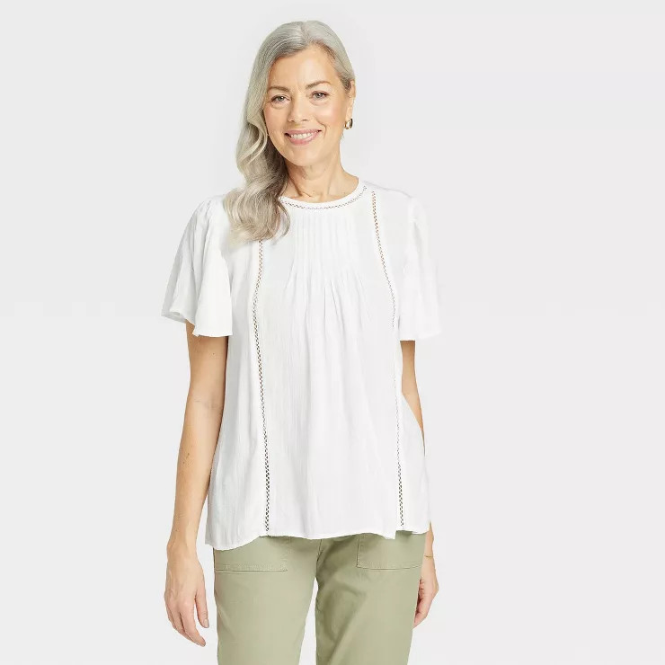 Women's Flutter Sleeve Eyelet Embroidered Top - Knox Rose™ | Target