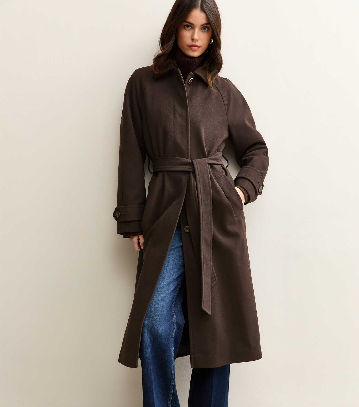 Dark Brown Button Up Belted Coat | New Look | New Look (UK)