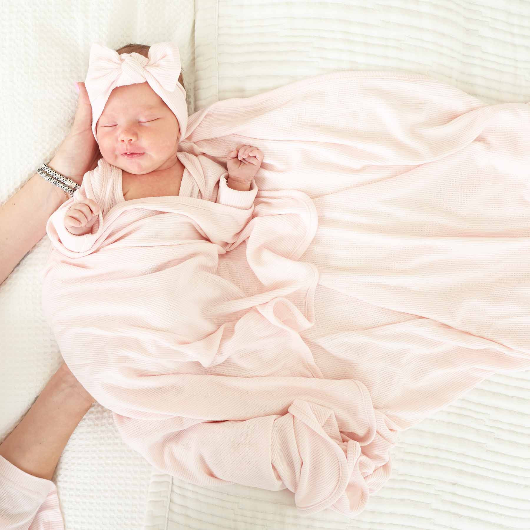 Pearl Pink Bamboo Waffle Oversized Swaddle Blanket | Caden Lane