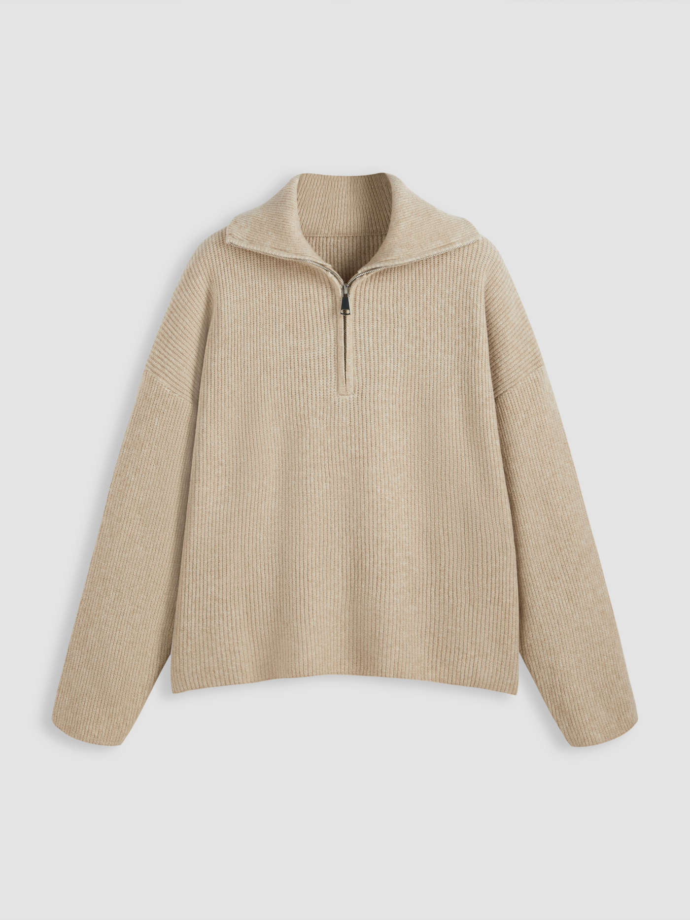Wool-blend Collar Solid Zipper Knitted Sweater Curve & Plus | Cider
