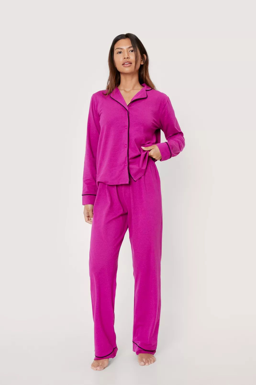 Contrast Piped Pajama Shirt and Pants Set | Nasty Gal (US)