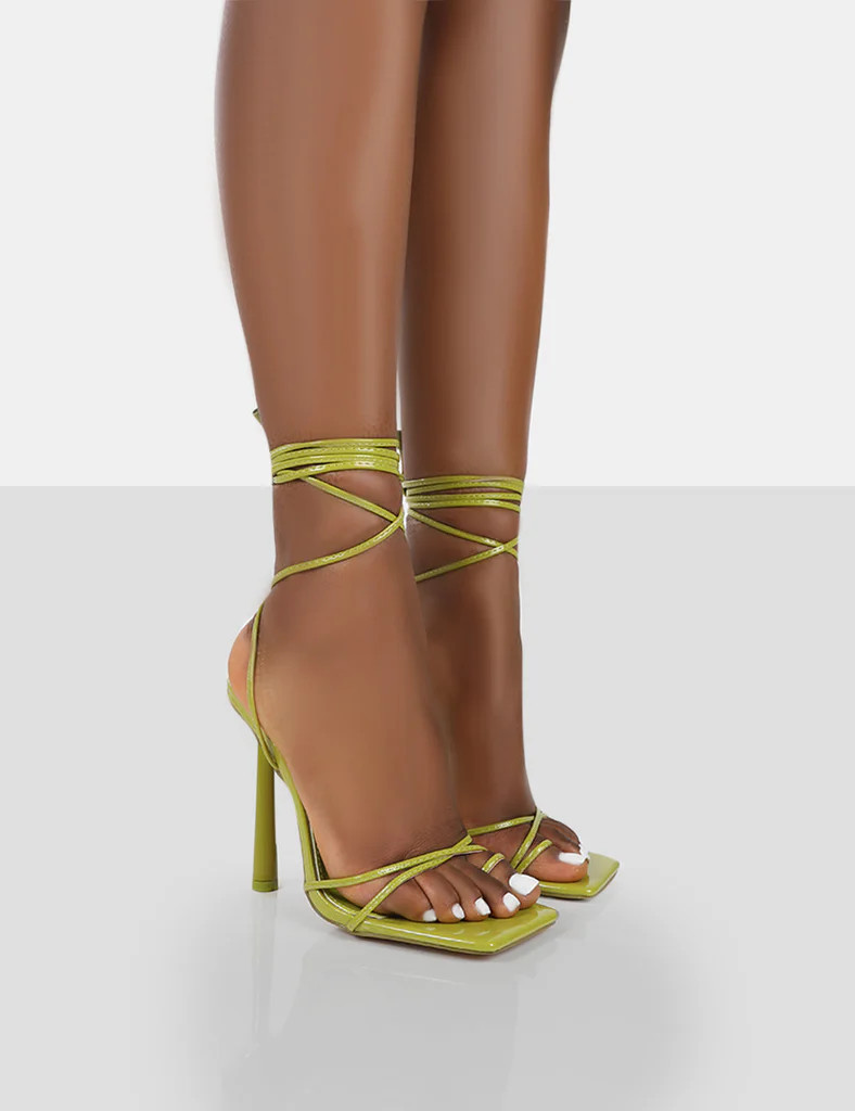 Ci Ci Green Patent Square Toe Lace Up Stiletto Heels | Public Desire (US & CA)