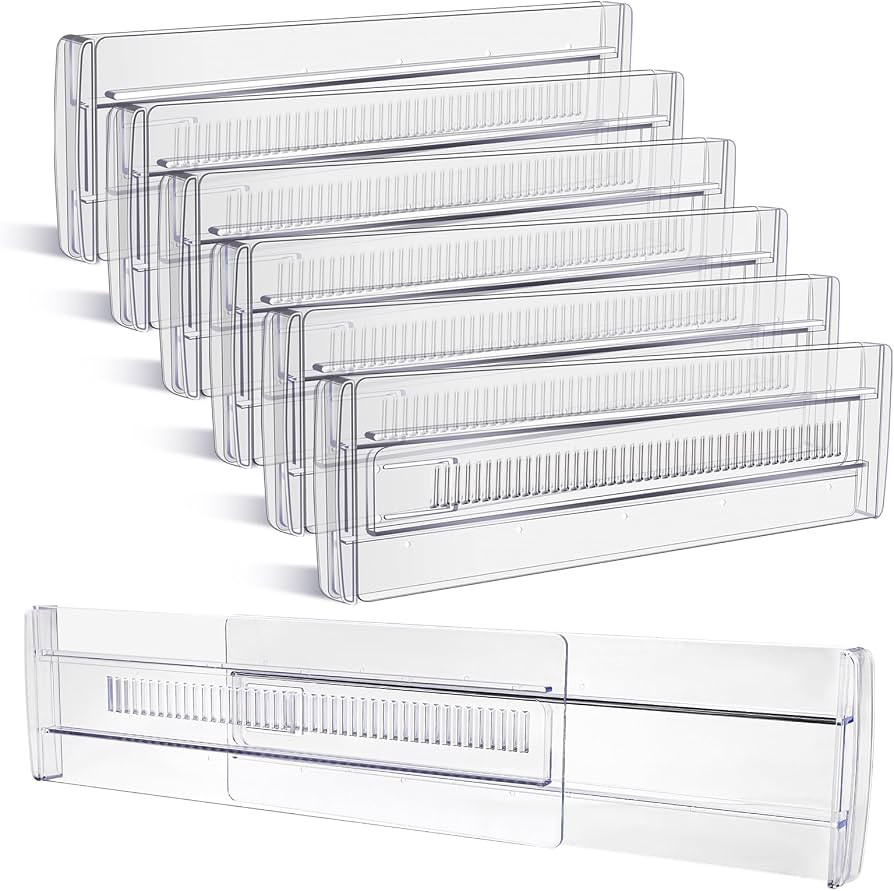 Drawer Dividers, 6 Pack Adjustable Drawer Organizers 3.2" High Expandable from 11.3-20" Clear Exp... | Amazon (US)