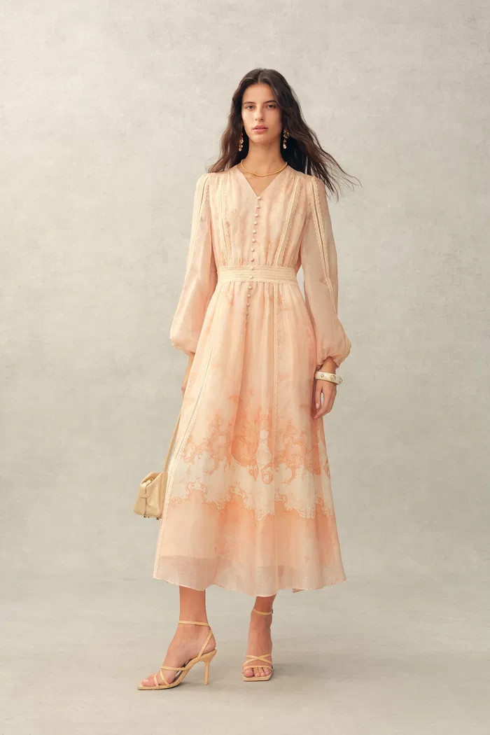 Anne handbemaltes Spitzenkleid mit Blumenmuster aus Seiden-Leinen-Orga | Fabrique