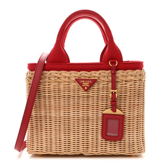 Wicker Canvas Tote Naturale Red | FASHIONPHILE (US)