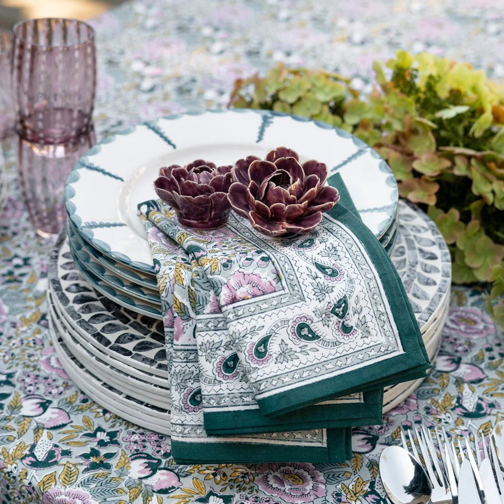 Pomegranate Garden Teal & Lilac Napkin | Set of 4 | Pomegranate