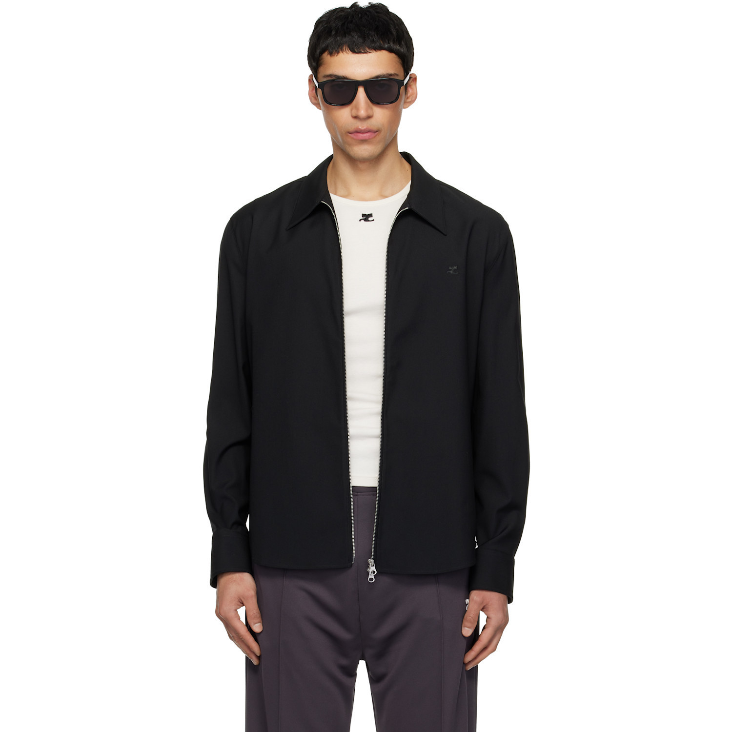 Courrèges Black Zipped Twill Shirt Jacket | SSENSE