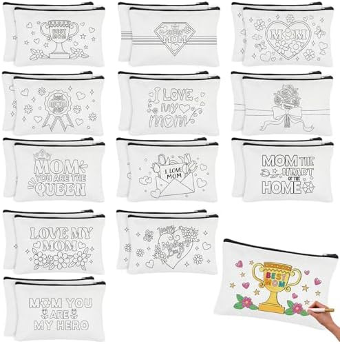 24 PCS Mother's Day Crafts Kit Women Makeup Bag Color Your Own Inspirational Quotes Canvas Cosmet... | Amazon (US)