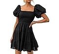 ZESICA Women's 2024 Boho Summer Square Neck Puff Sleeve Off Shoulder Smocked Tiered Casual A Line... | Amazon (US)