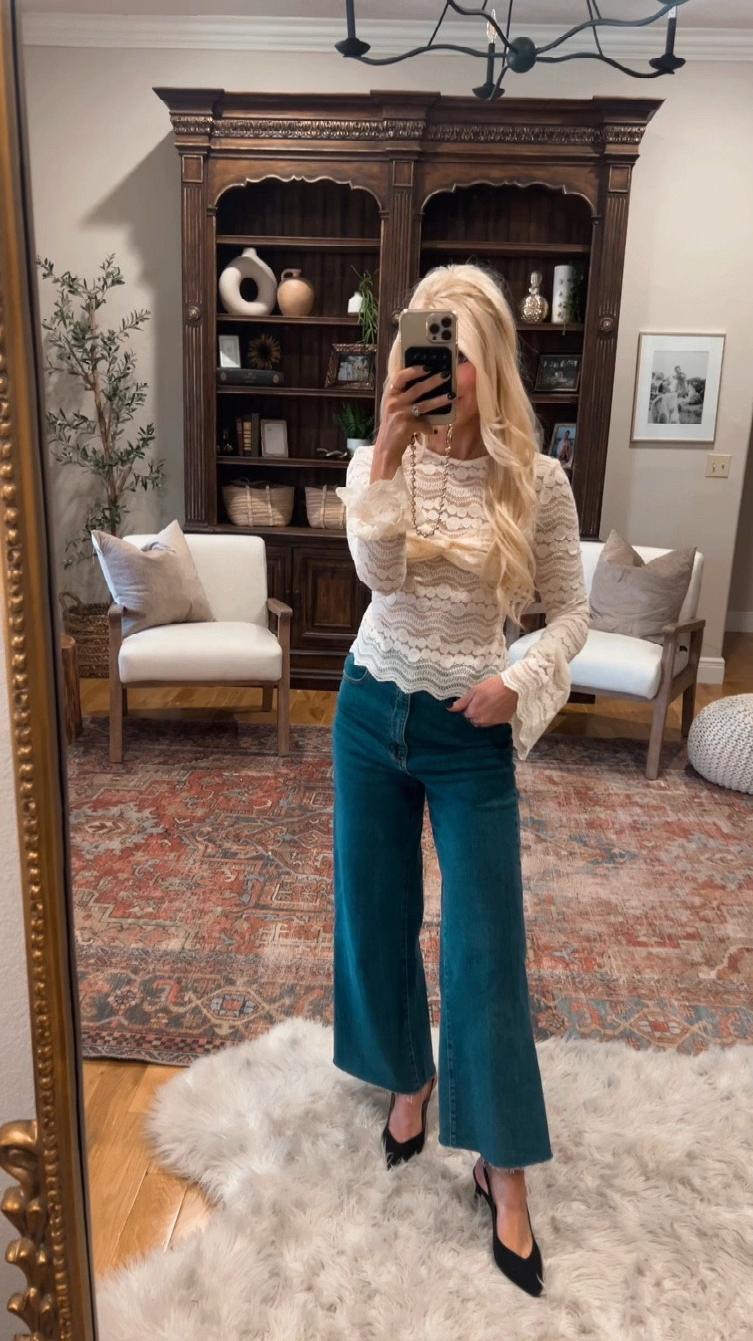 Obsessed with this lace top and it’s currently on sale!!😍 Perfect for the holidays or a date night. I’m wearing XS. Sling back heels use code: BritRey15 for 15% off🖤 #lacetop #datenightoutfit #winteroutfit #petite

#LTKStyleTip #LTKSaleAlert #LTKHoliday