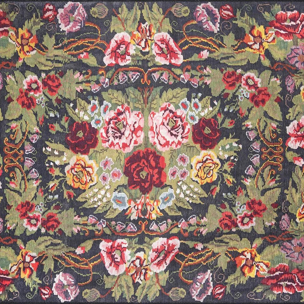 Gul Turkish Floral Red Pink Green Rug | Fame Rugs