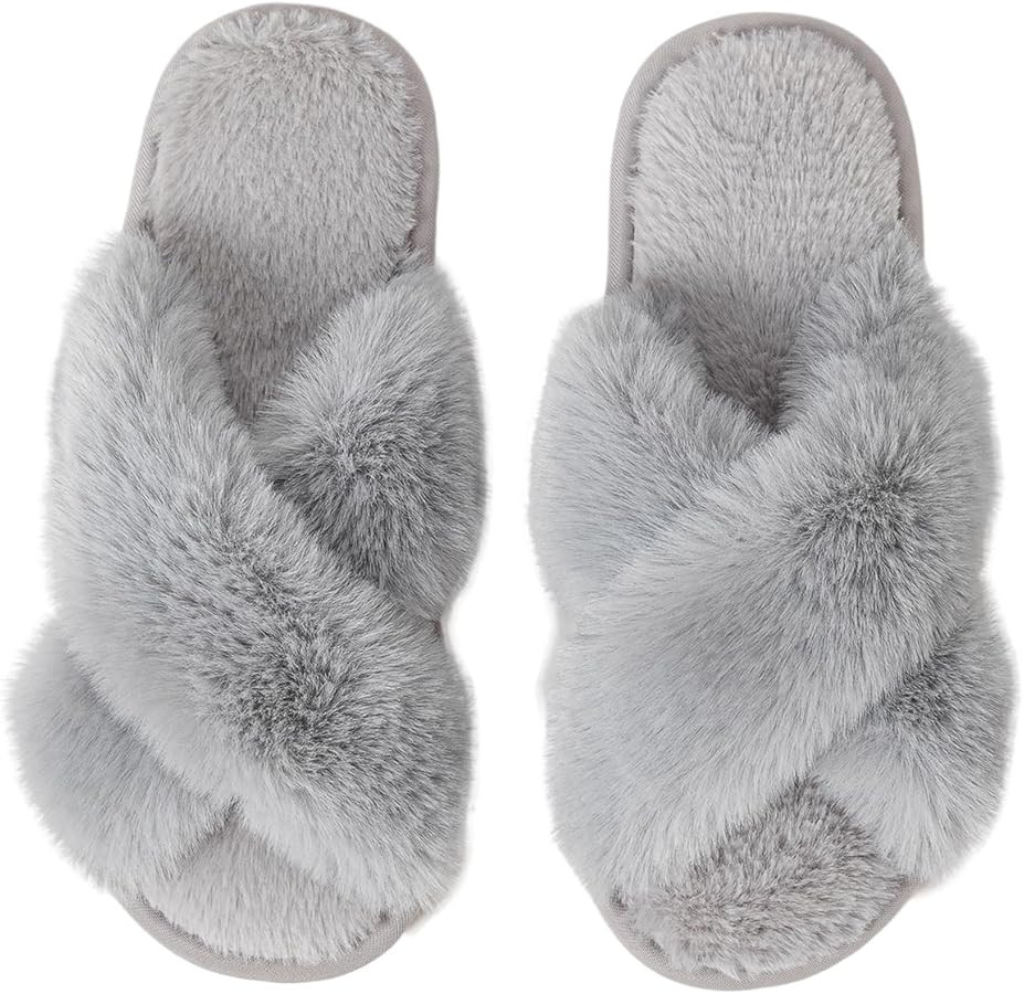Women's Slipper Memory Foam Cross Band Fuzzy Slippers Open Toe Cozy House Slippers Cozy Plush Bed... | Amazon (US)