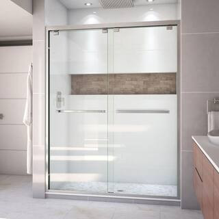 Encore 56 in. to 60 in. W x 76 in. H Sliding Semi-Frameless Shower Door in Brushed Nickel | The Home Depot