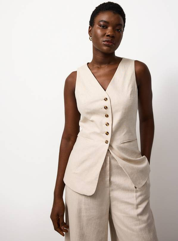 Neutral Longline Linen Waistcoat 16 | Tu Clothing