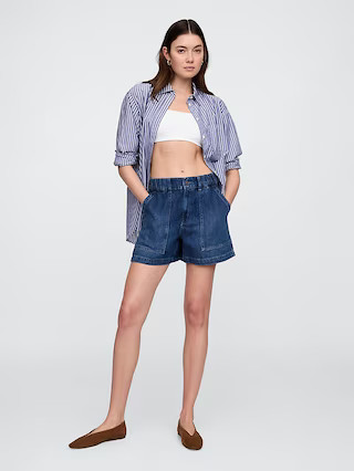 4" High Rise SuperSoft Denim Utility Shorts | Gap Factory