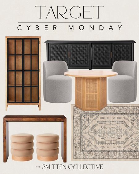 Target Cyber Monday deals on dining room and living room including this glass cabinet, console table, small dining table, swivel dining chairs, cane sideboard, rug and ottomans!

#LTKsalealert #LTKCyberWeek #LTKhome