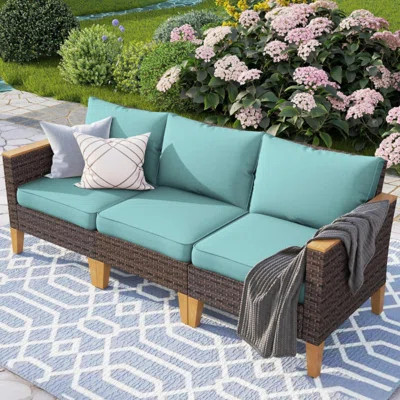 78'' Wood Outdoor Patio Sofa with Sunbrella® Cushions | Wayfair North America
