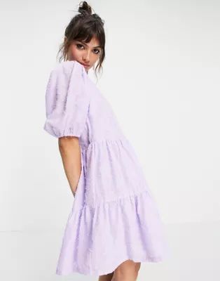 Vila mini smock dress with short puff sleeves in lilac | ASOS | ASOS (Global)