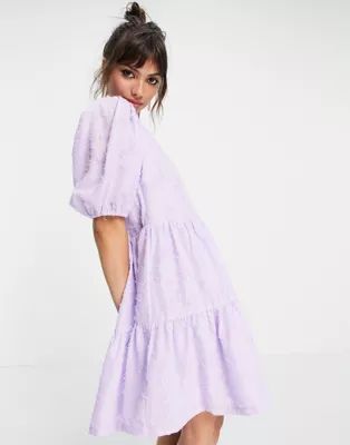 Vila mini smock dress with short puff sleeves in lilac | ASOS | ASOS (Global)