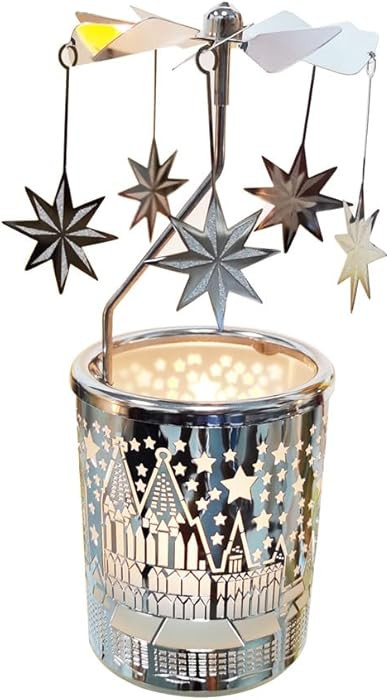 Metal Rotary Candle Holder Spinning Windmill Tea Light Carousel Decor for Home & Gifts (Silver No... | Amazon (US)