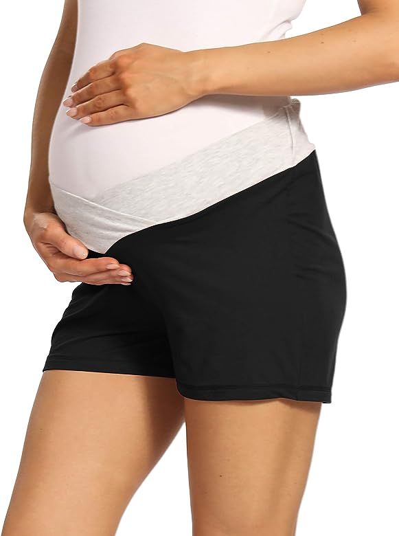 V VOCNI Maternity Workout Shorts Underbelly Cross Waist Pregnancy Running Shorts Gym Workout Yoga... | Amazon (US)
