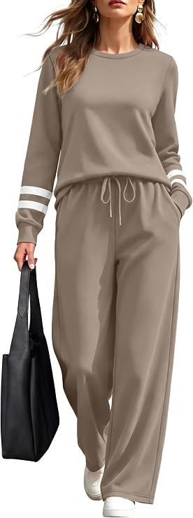 Sampeel Womens Two Piece Lounge Sets Fall Outfits Varsity Stripe Wide Leg | Matching Sets,Fall Cl... | Amazon (US)