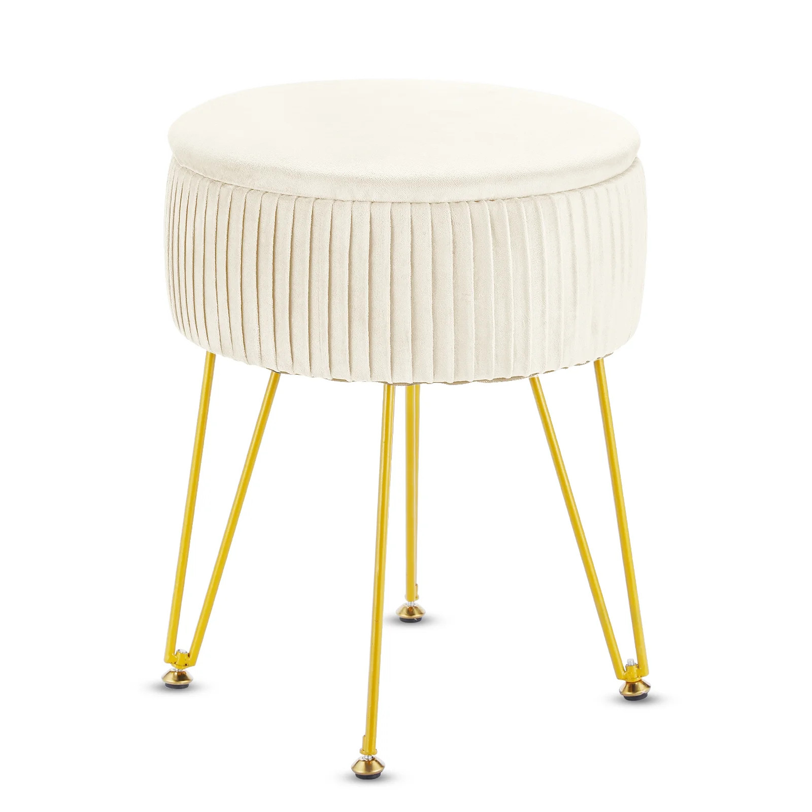 Urban Deco Storage Ottoman Foot Rest Upholstered Pleated Round Footrest Vanity Stool with Metal L... | Walmart (US)