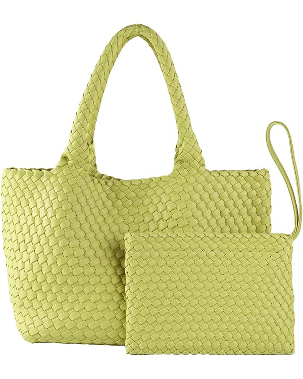 Woven Tote Bag for Women Vegan Leather Handwoven Bags with Small Purse | Amazon (US)