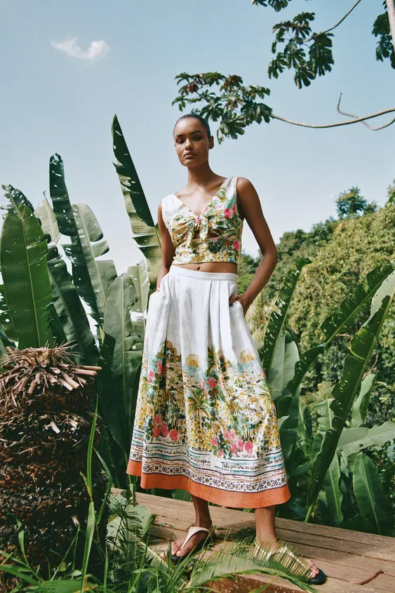 KNOTTED PRINTED CROP TOP | Zara US