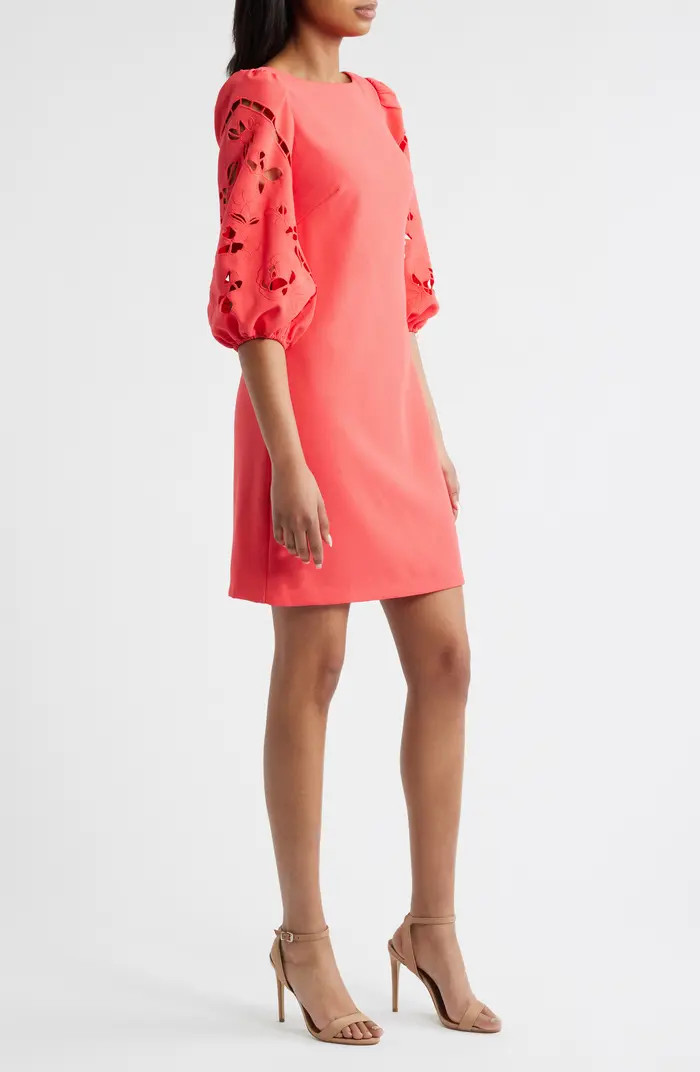 Eyelet Sleeve Crepe Shift Dress | Nordstrom